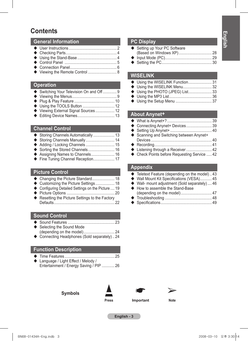 Samsung PS50A551S3R User Manual | Page 3 / 601