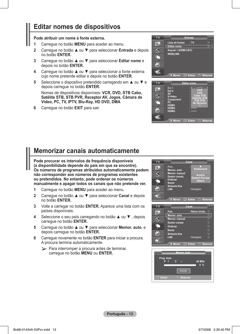 Editar nomes de dispositivos | Samsung PS50A551S3R User Manual | Page 314 / 601