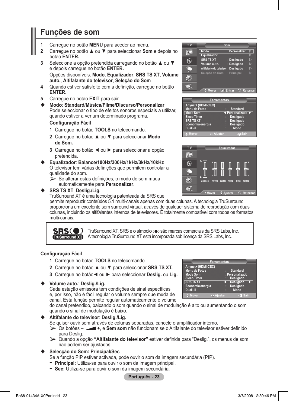 Funções de som | Samsung PS50A551S3R User Manual | Page 324 / 601