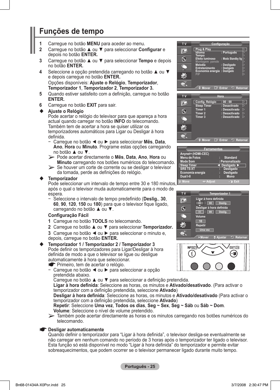 Funções de tempo | Samsung PS50A551S3R User Manual | Page 326 / 601