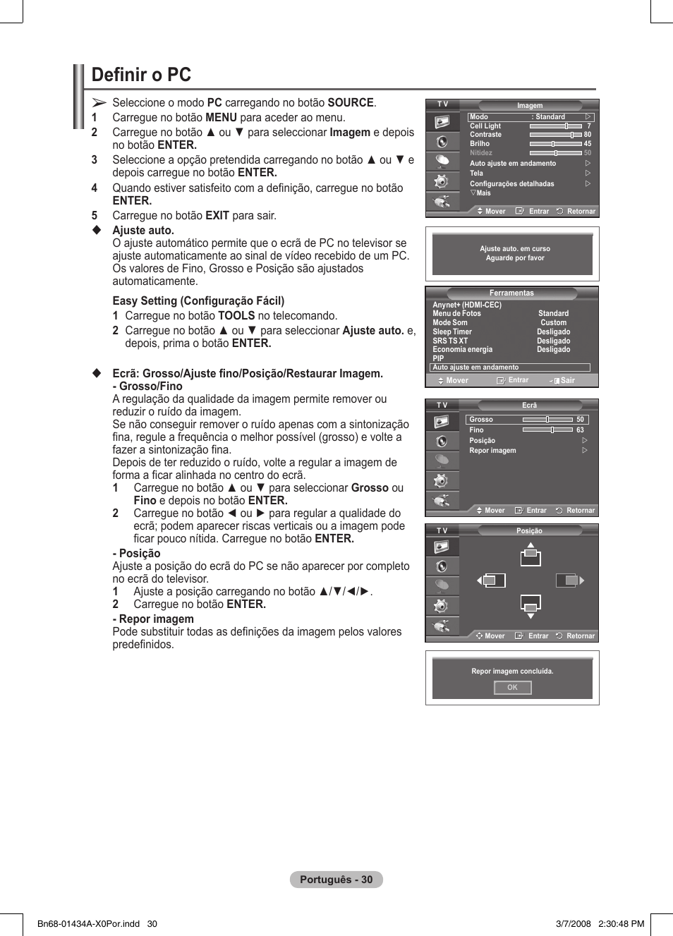 Definir o pc | Samsung PS50A551S3R User Manual | Page 331 / 601