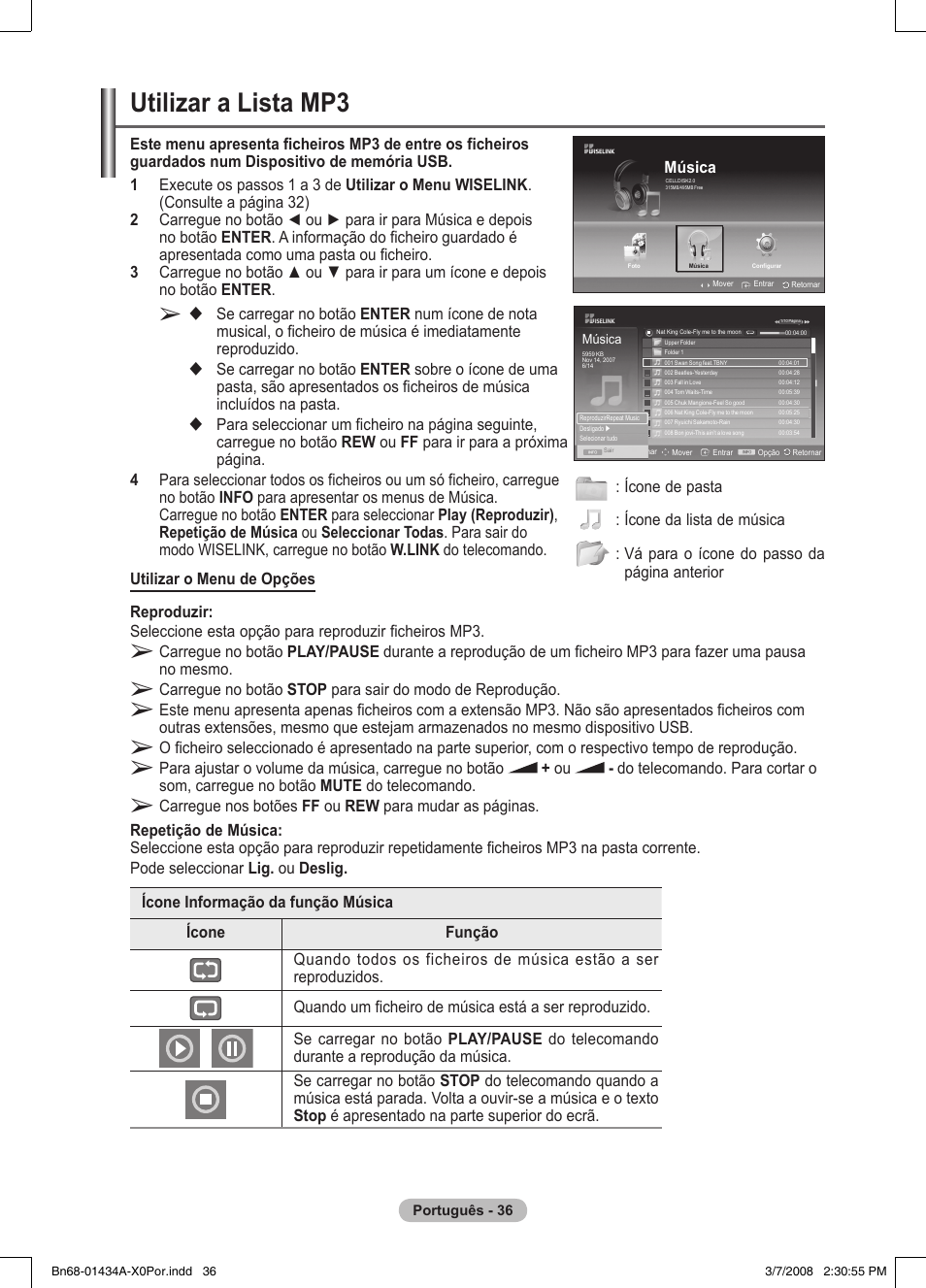 Utilizar a lista mp3 | Samsung PS50A551S3R User Manual | Page 337 / 601