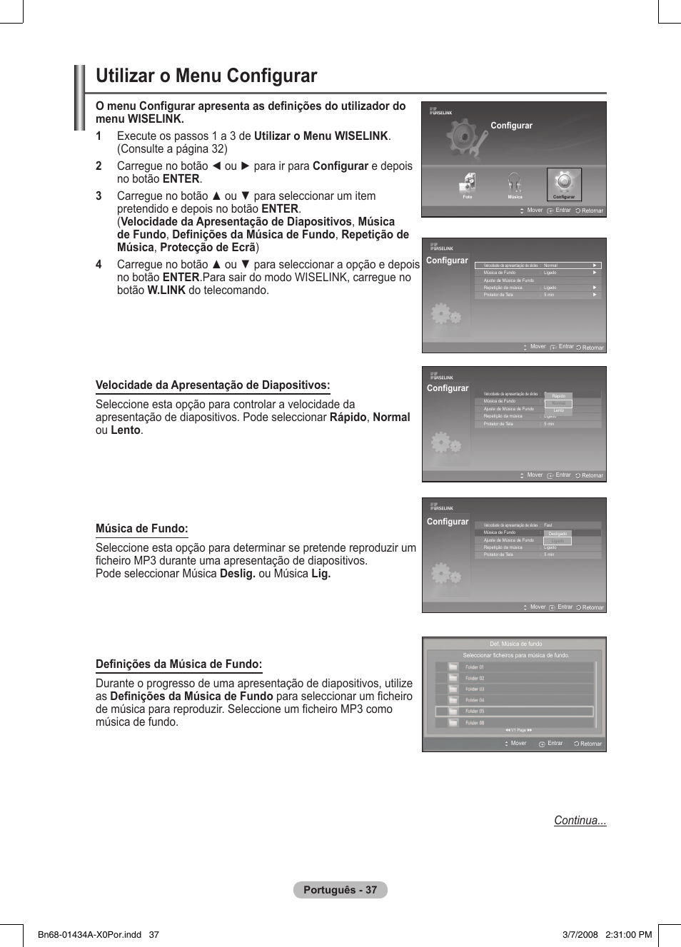 Utilizar o menu configurar, Português - 37 | Samsung PS50A551S3R User Manual | Page 338 / 601