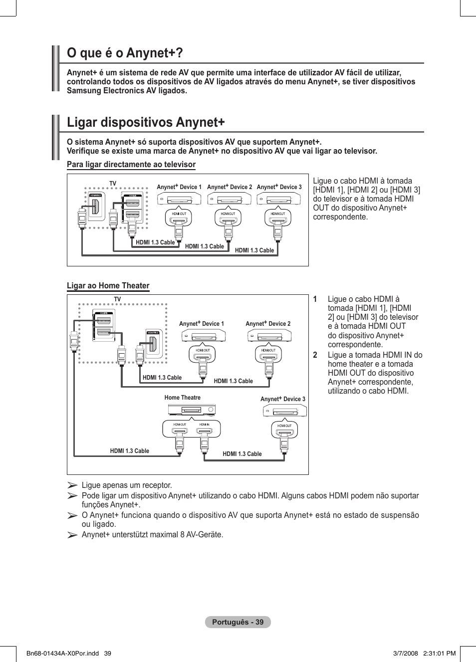 O que é o anynet, Ligar dispositivos anynet | Samsung PS50A551S3R User Manual | Page 340 / 601