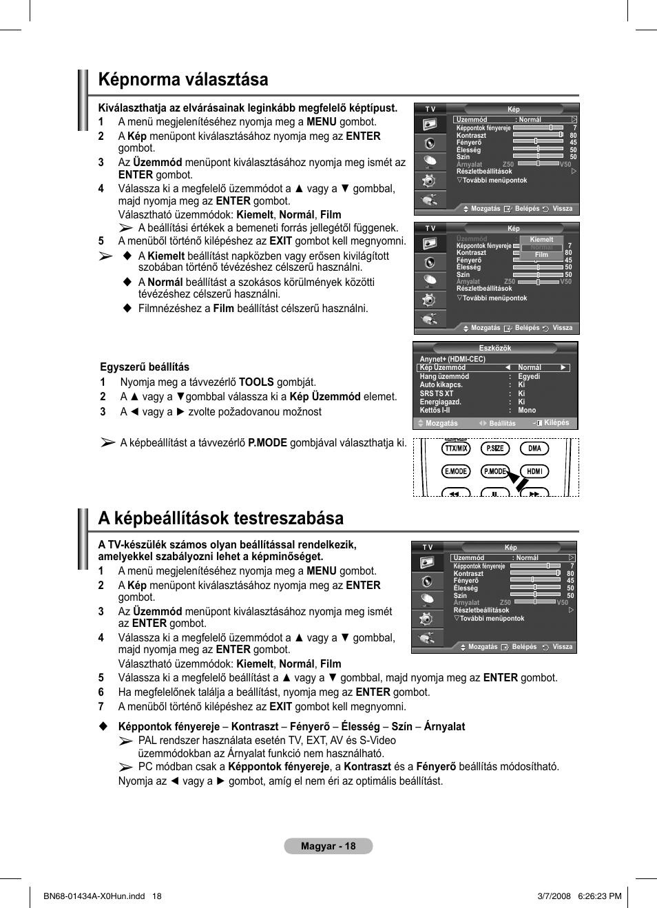 A képbeállítások testreszabása, Képnorma választása | Samsung PS50A551S3R User Manual | Page 369 / 601