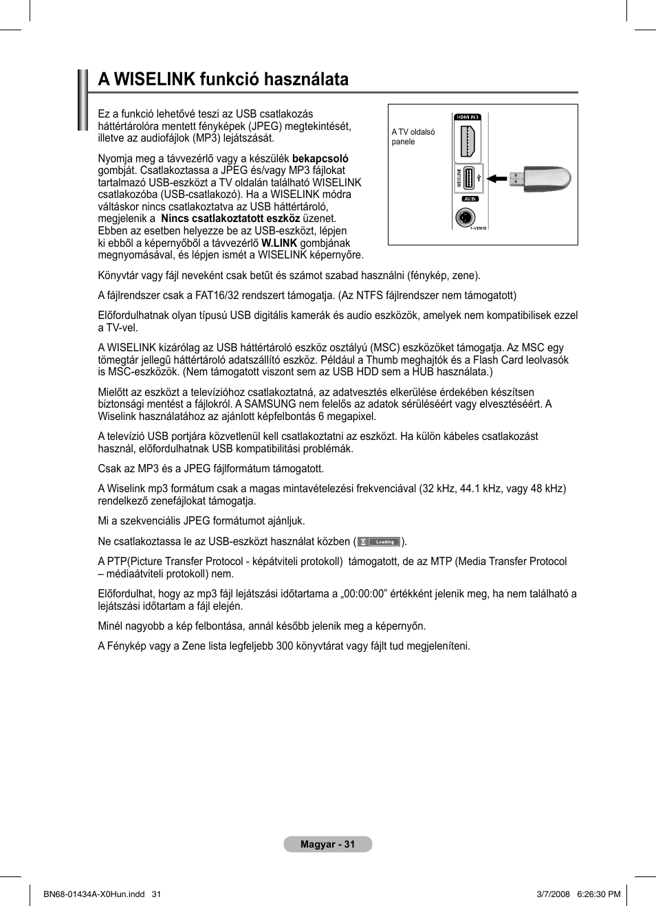 A wiselink funkció használata | Samsung PS50A551S3R User Manual | Page 382 / 601