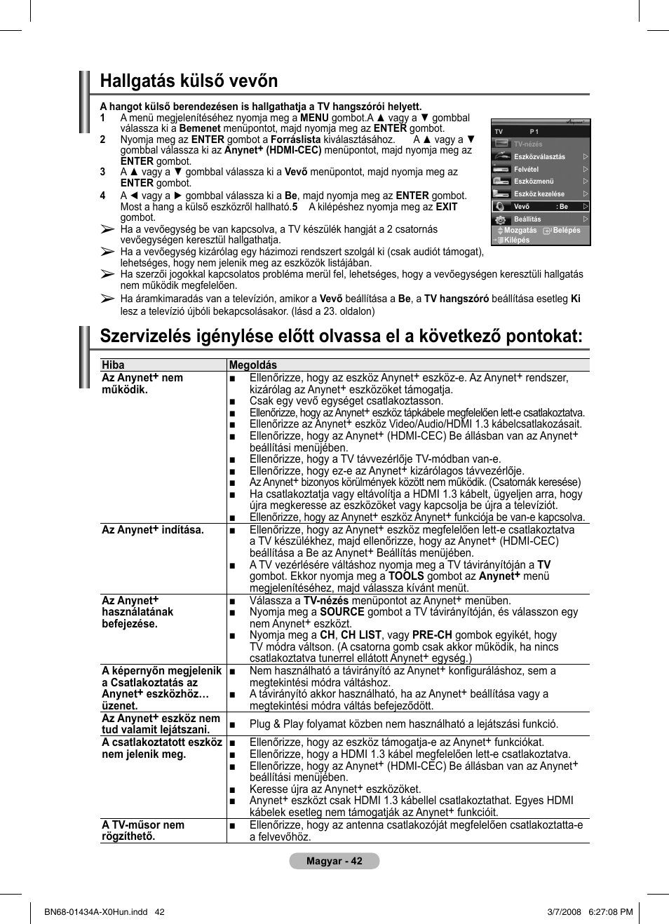 Hallgatás külső vevőn | Samsung PS50A551S3R User Manual | Page 393 / 601