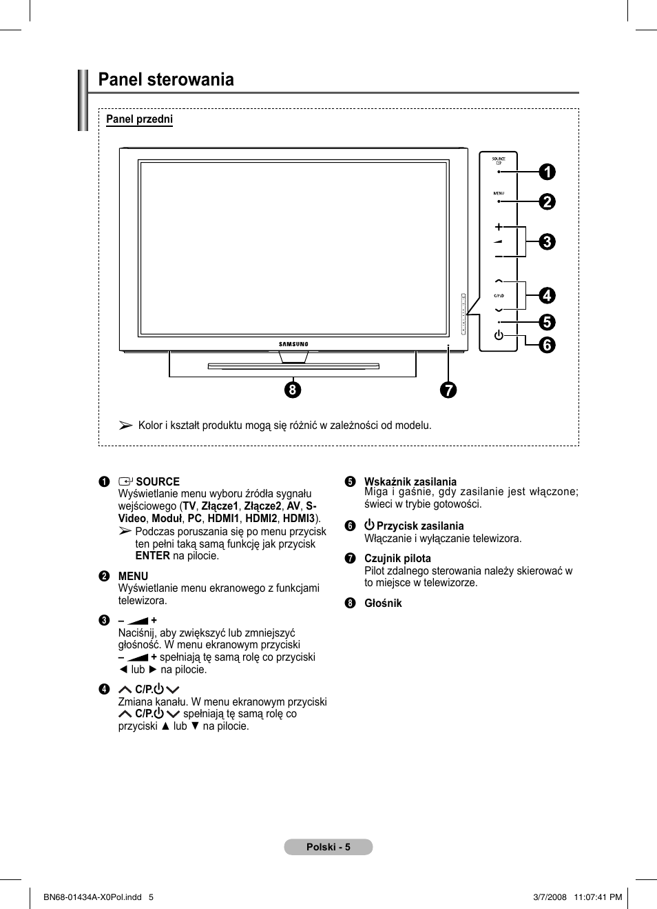 Panel sterowania | Samsung PS50A551S3R User Manual | Page 406 / 601