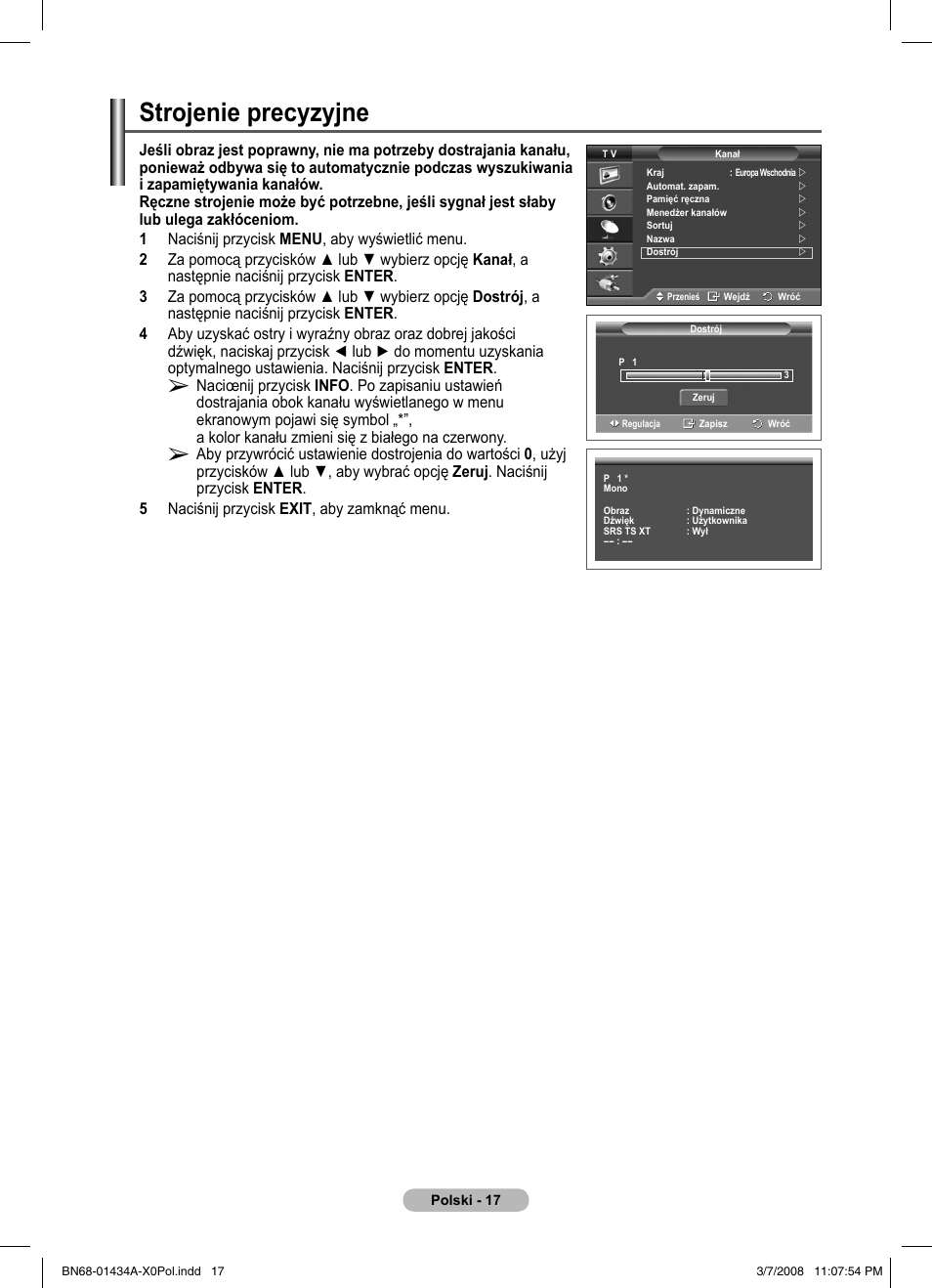 Strojenie precyzyjne | Samsung PS50A551S3R User Manual | Page 418 / 601