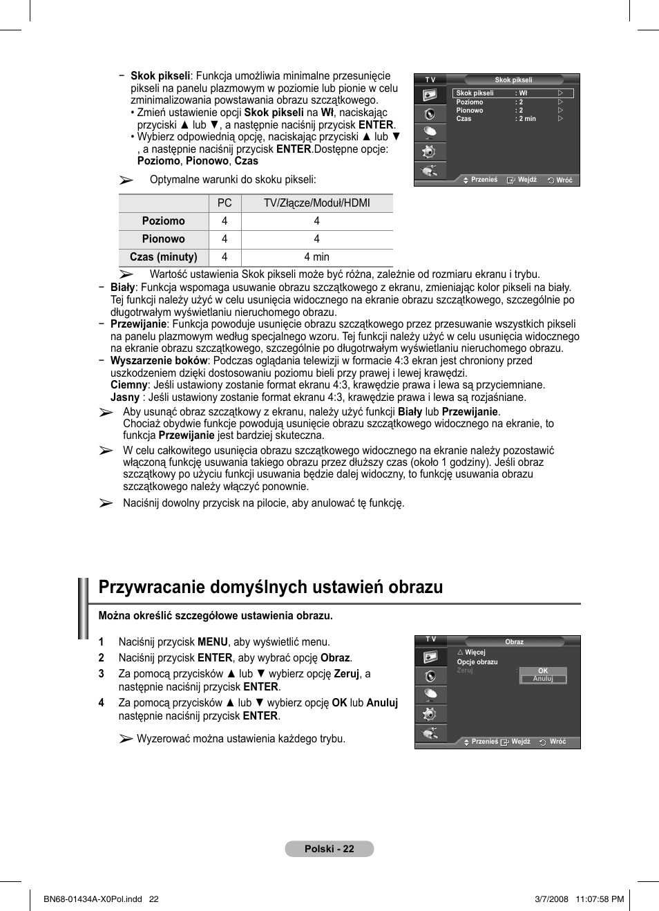 Przywracanie domyślnych ustawień obrazu | Samsung PS50A551S3R User Manual | Page 423 / 601