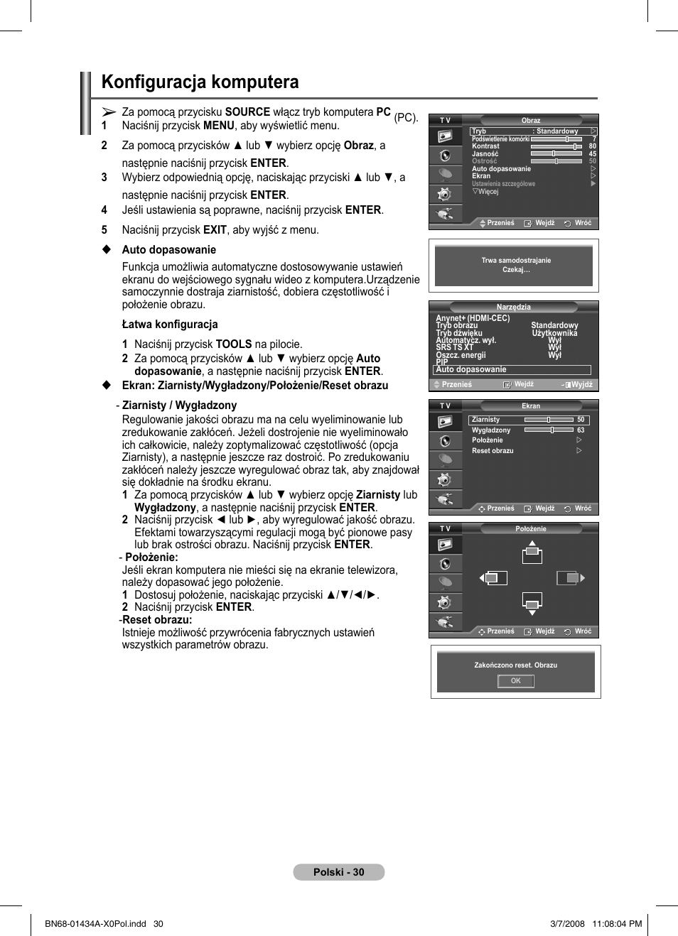 Konfiguracja komputera | Samsung PS50A551S3R User Manual | Page 431 / 601