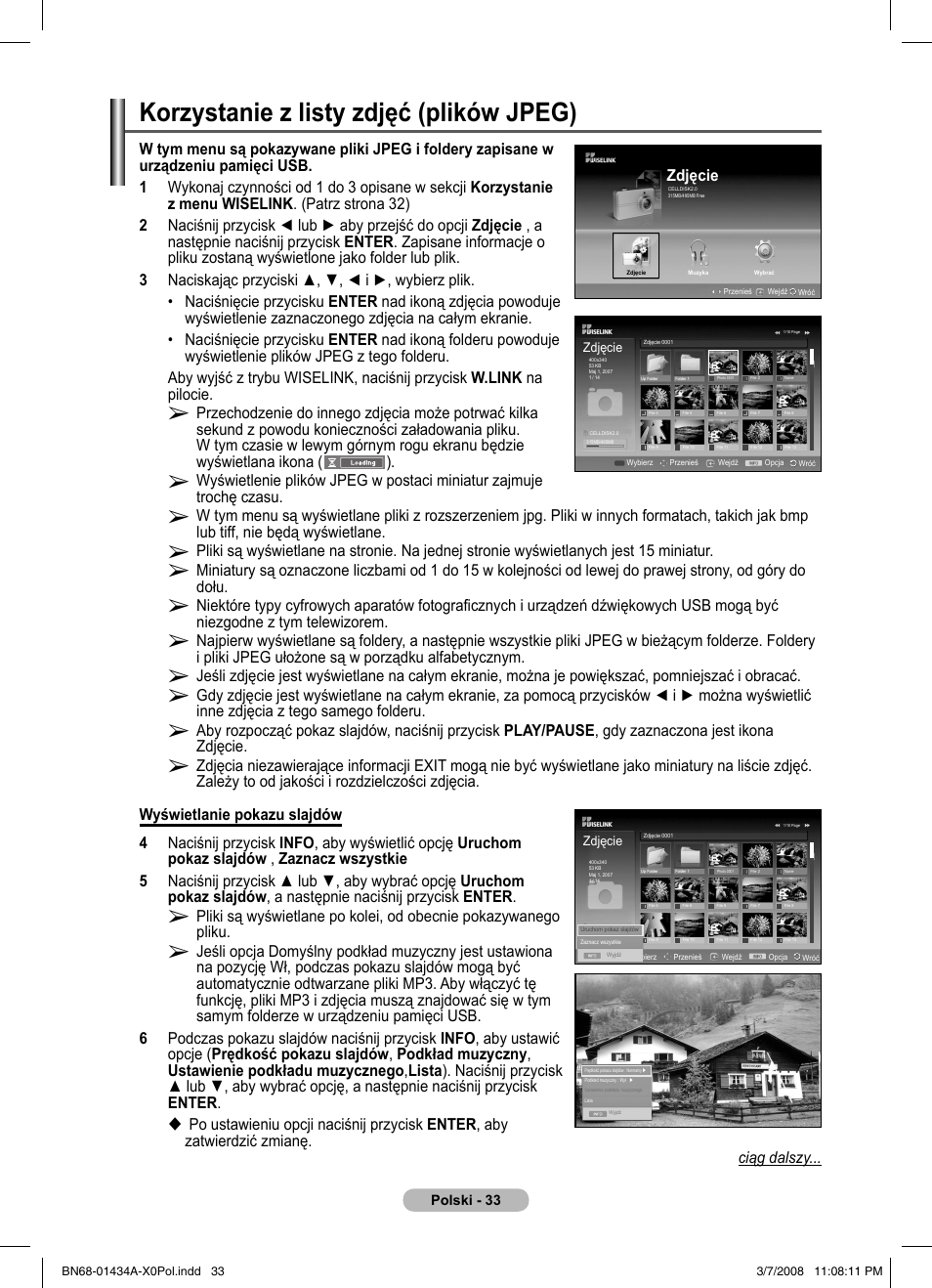 Korzystanie z listy zdjęć (plików jpeg) | Samsung PS50A551S3R User Manual | Page 434 / 601