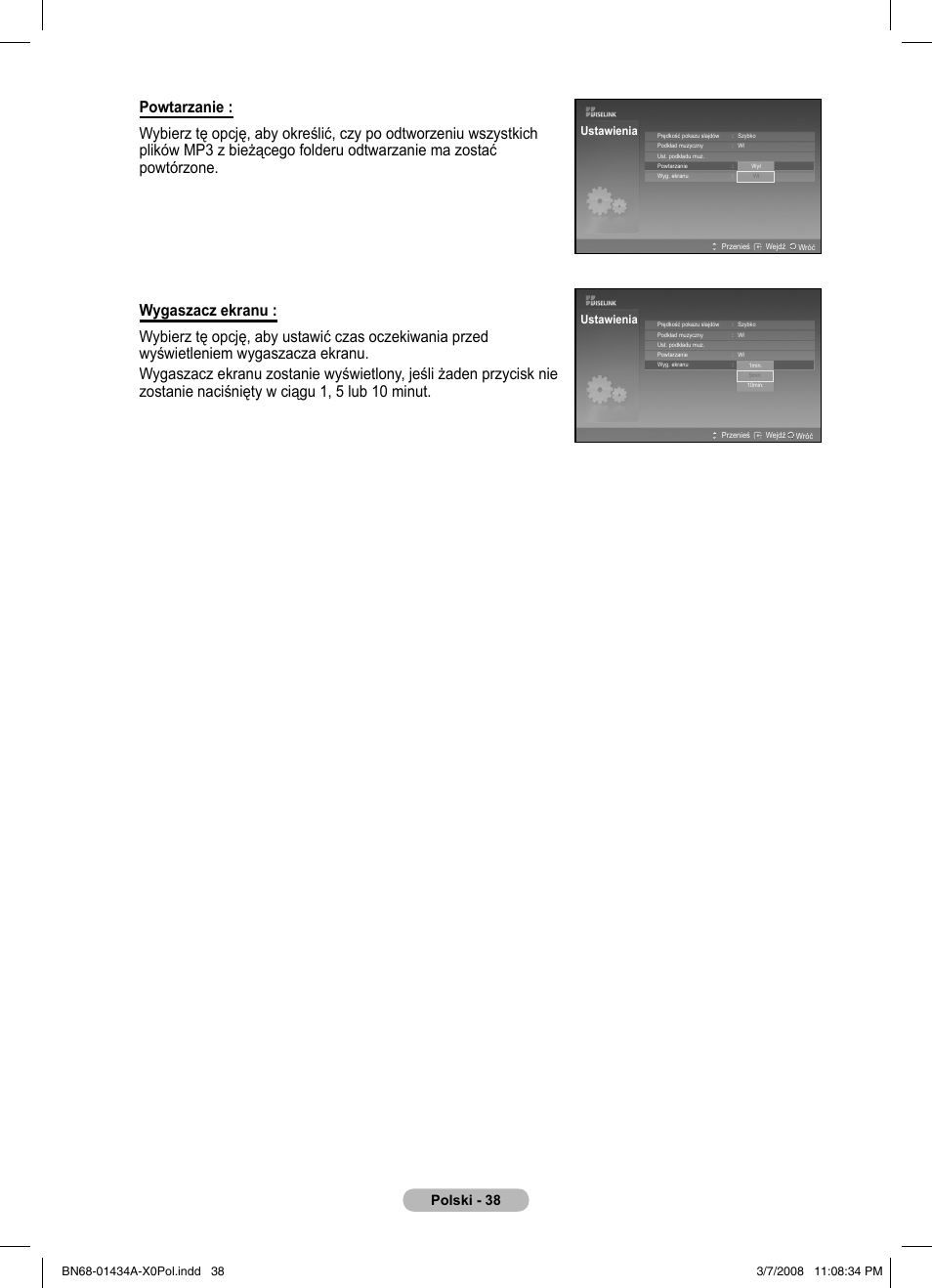 Polski - 38 | Samsung PS50A551S3R User Manual | Page 439 / 601