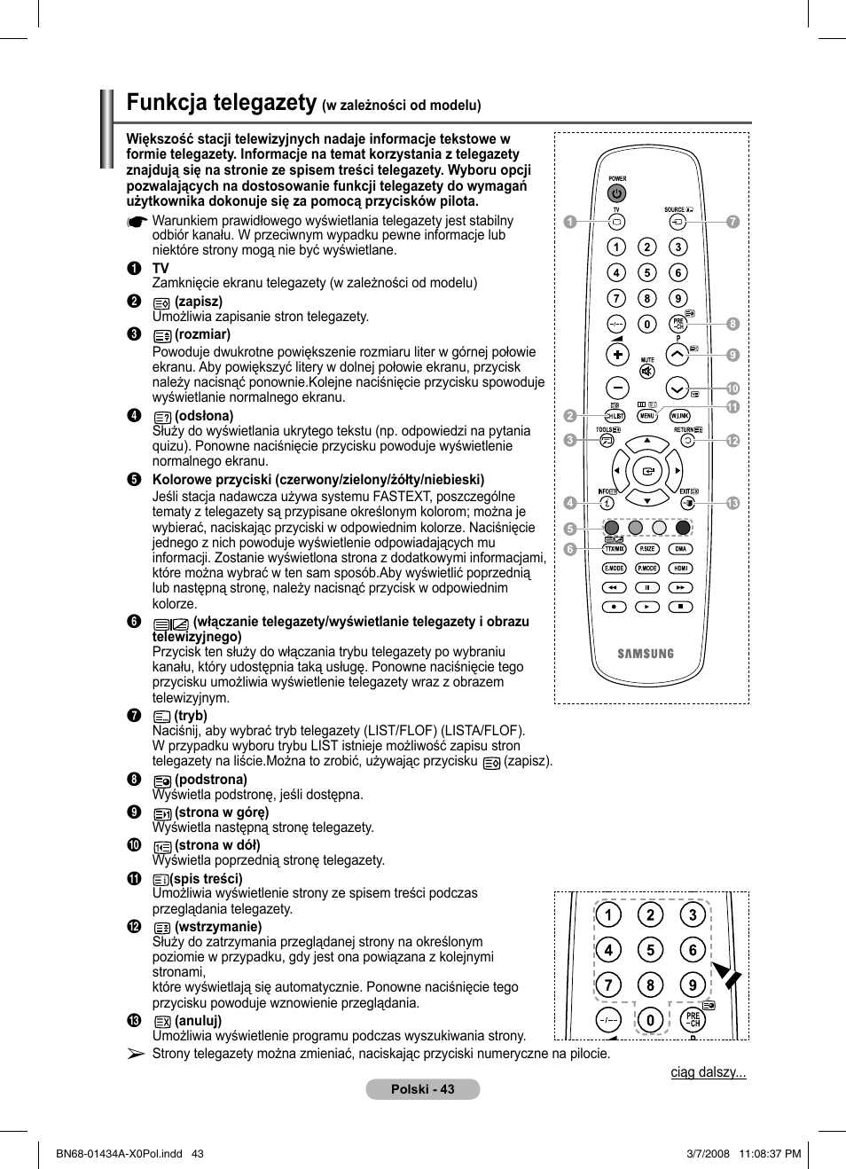 Funkcja telegazety | Samsung PS50A551S3R User Manual | Page 444 / 601