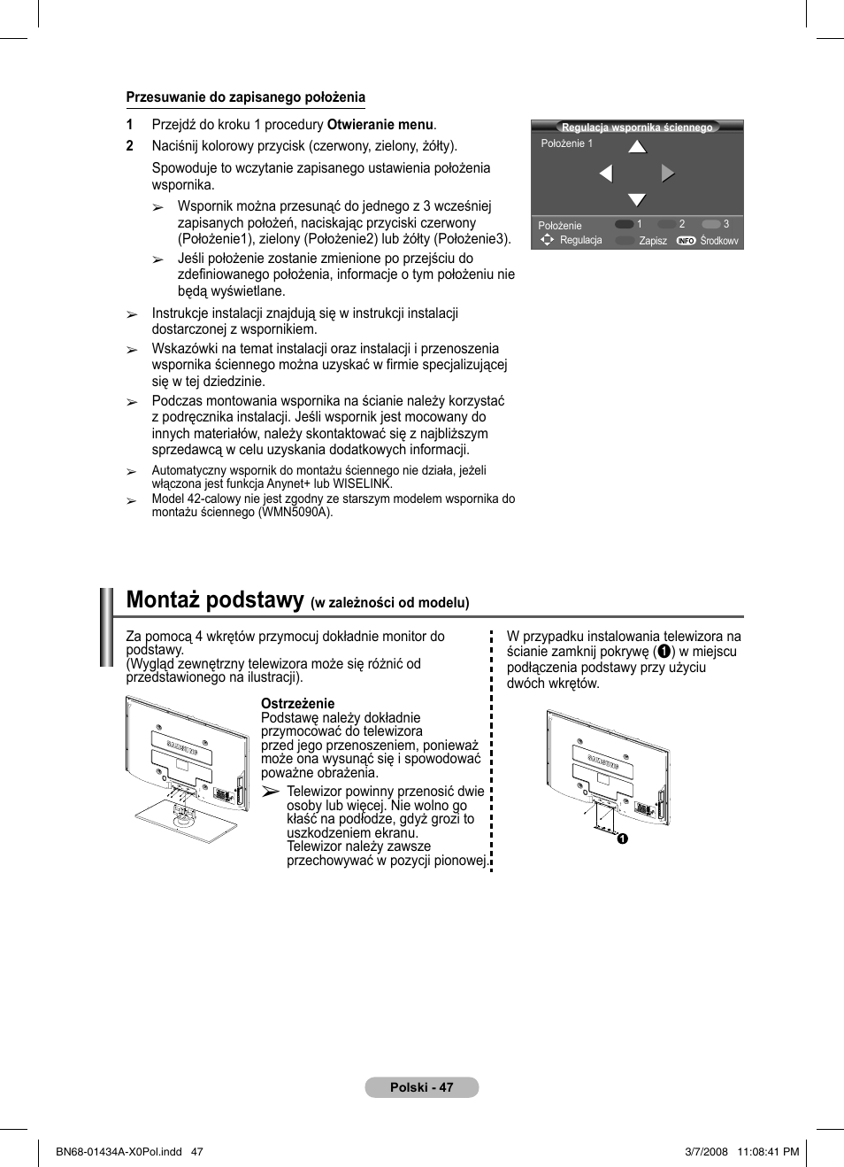 Montaż podstawy | Samsung PS50A551S3R User Manual | Page 448 / 601