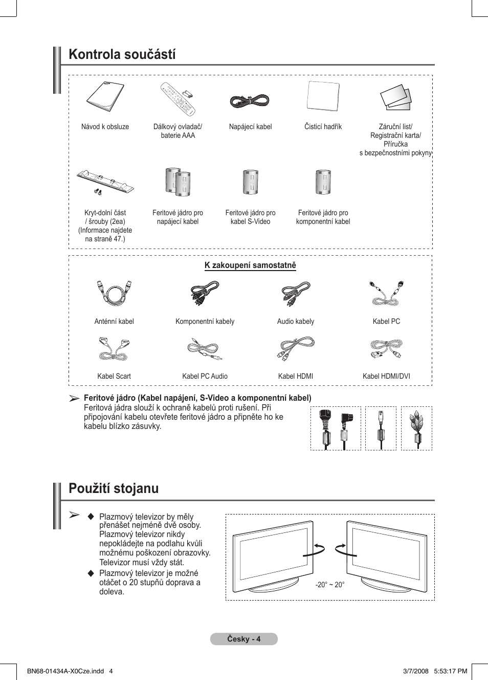 Kontrola součástí, Použití stojanu | Samsung PS50A551S3R User Manual | Page 455 / 601