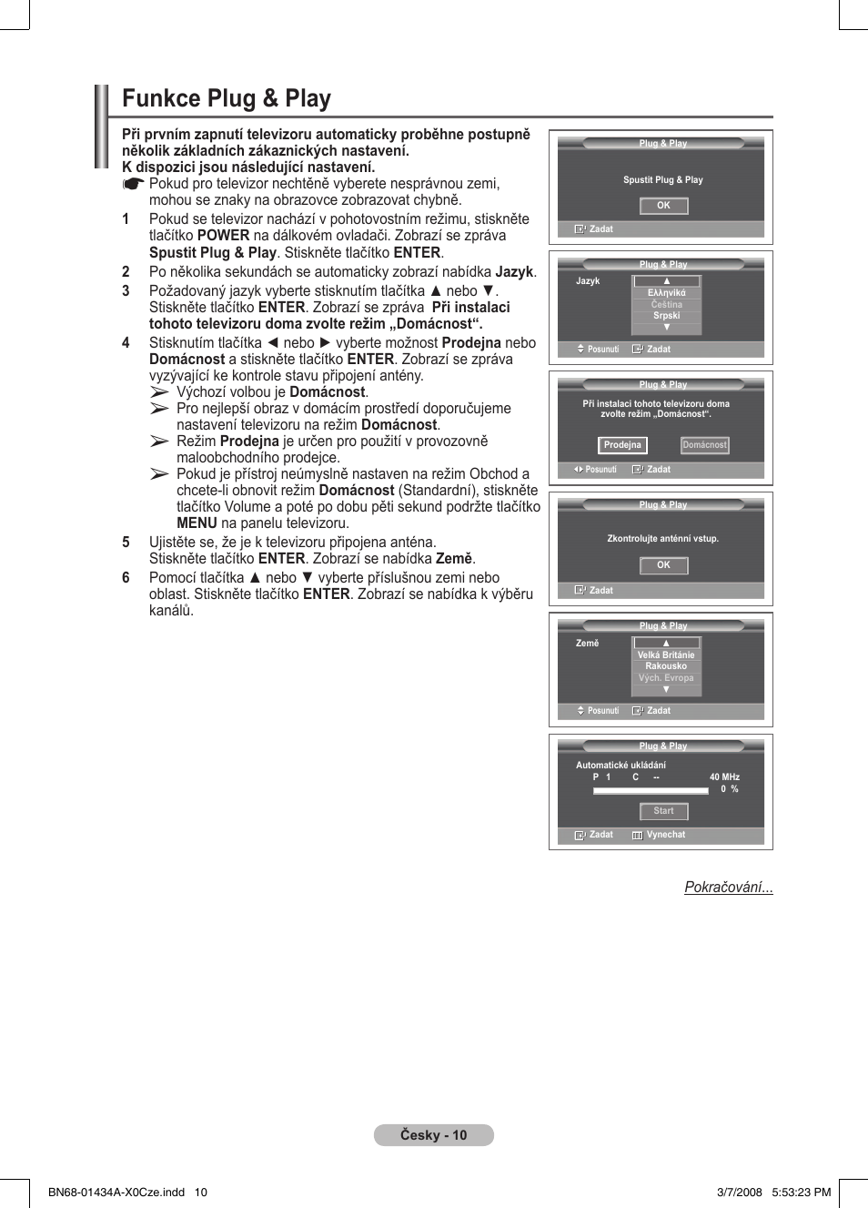 Funkce plug & play | Samsung PS50A551S3R User Manual | Page 461 / 601