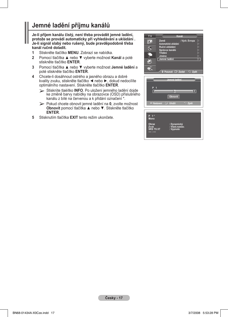 Jemné ladění příjmu kanálů | Samsung PS50A551S3R User Manual | Page 468 / 601