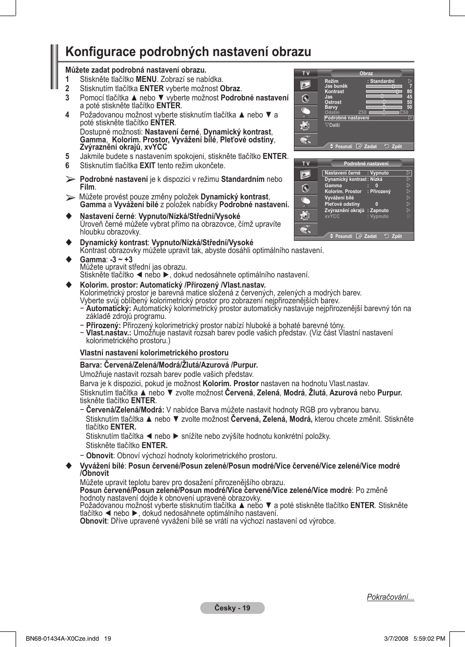 Konfigurace podrobných nastavení obrazu | Samsung PS50A551S3R User Manual | Page 470 / 601