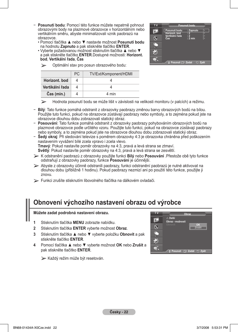 Obnovení výchozího nastavení obrazu od výrobce | Samsung PS50A551S3R User Manual | Page 473 / 601