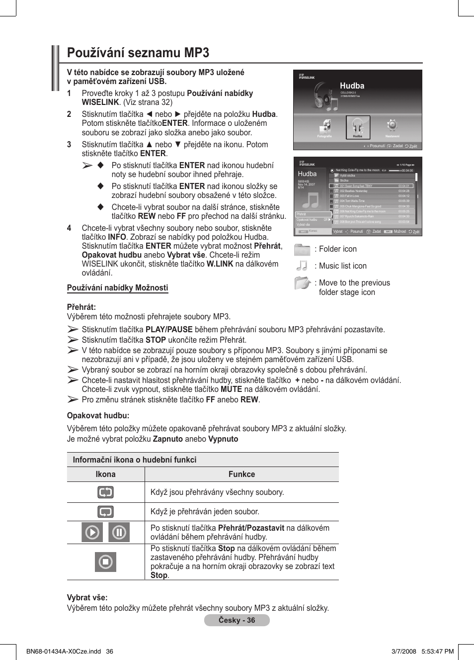 Používání seznamu mp3 | Samsung PS50A551S3R User Manual | Page 487 / 601