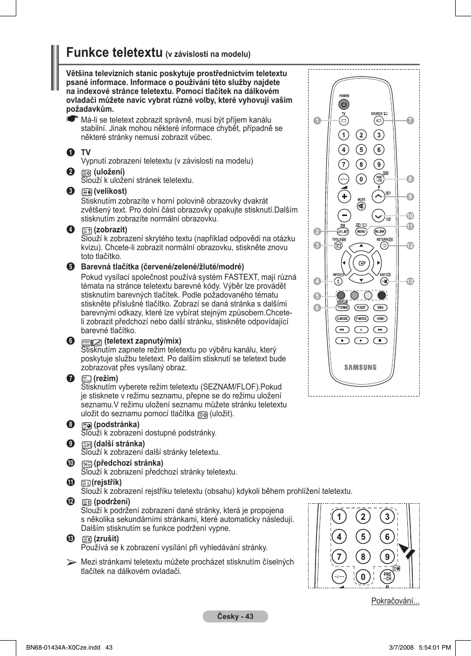 Funkce teletextu | Samsung PS50A551S3R User Manual | Page 494 / 601