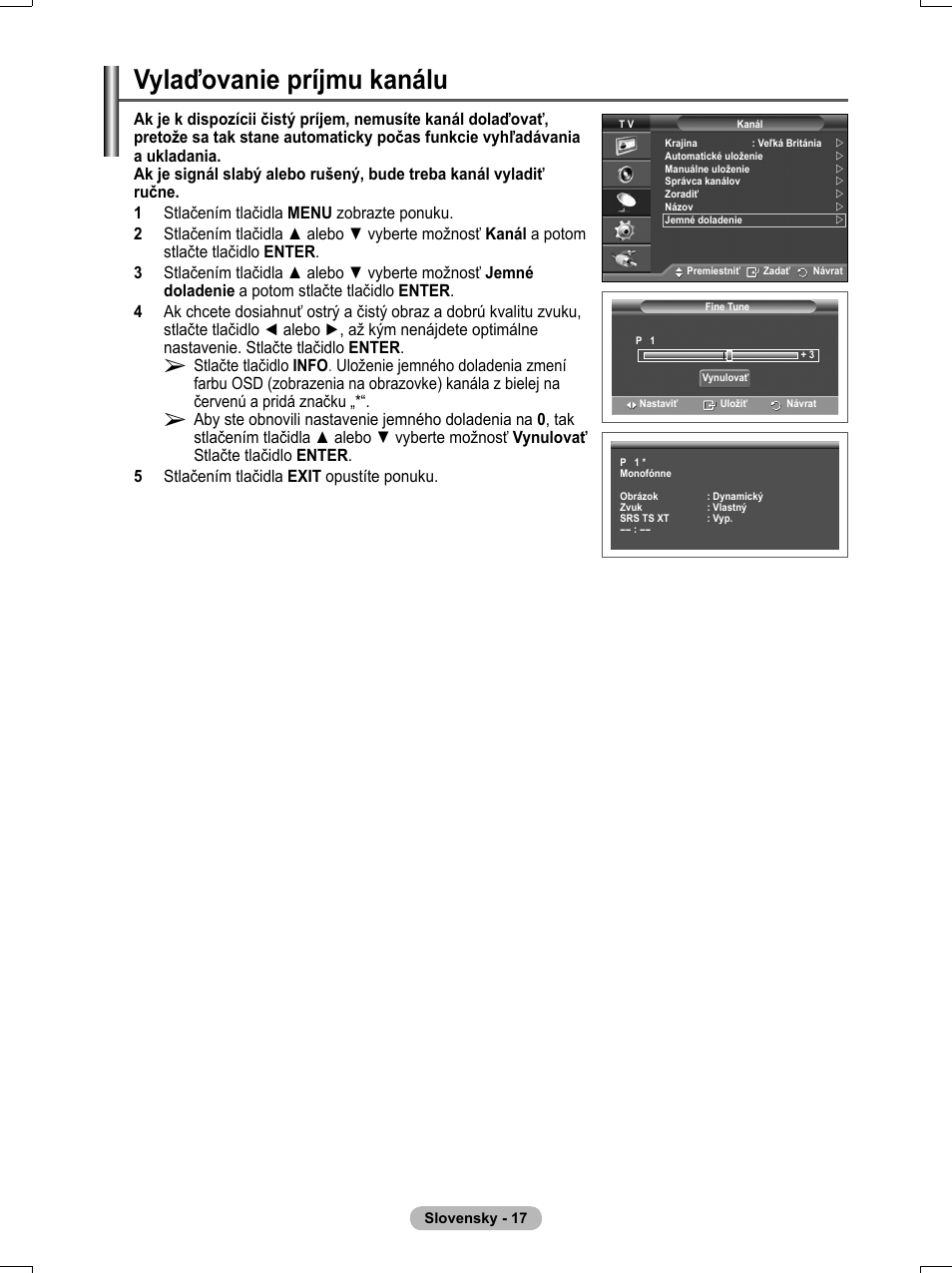 Vylaďovanie príjmu kanálu | Samsung PS50A551S3R User Manual | Page 517 / 601