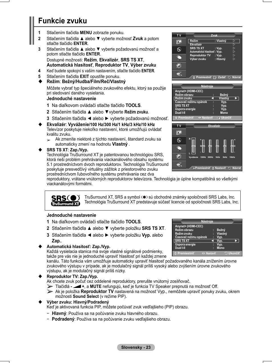 Funkcie zvuku | Samsung PS50A551S3R User Manual | Page 523 / 601