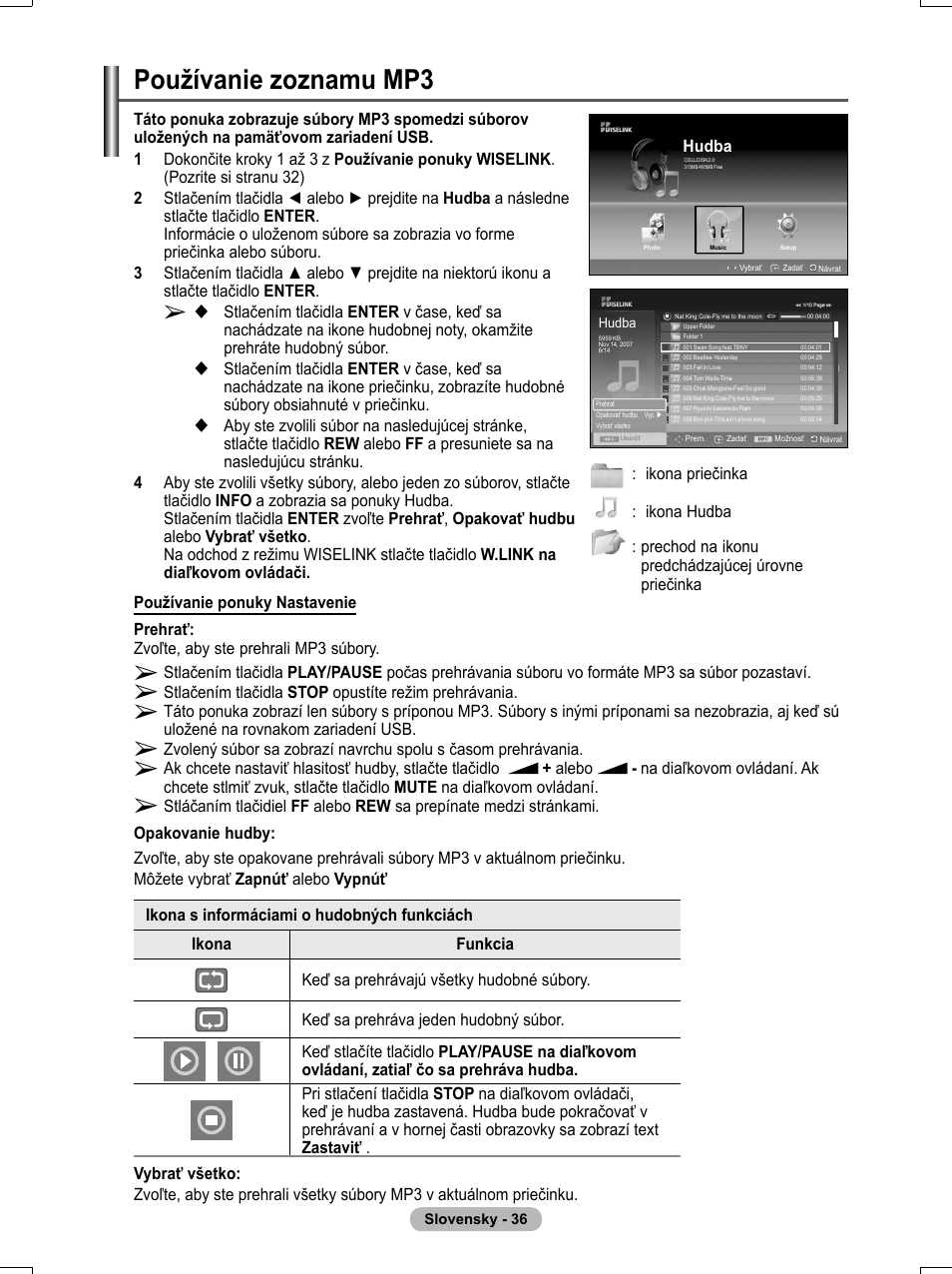 Používanie zoznamu mp3 | Samsung PS50A551S3R User Manual | Page 536 / 601