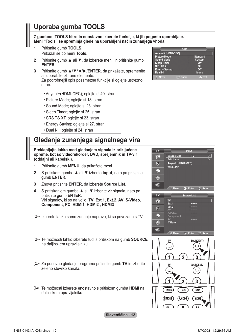 Uporaba gumba tools, Gledanje zunanjega signalnega vira | Samsung PS50A551S3R User Manual | Page 562 / 601