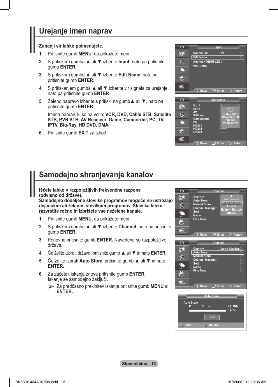 Urejanje imen naprav, Samodejno shranjevanje kanalov | Samsung PS50A551S3R User Manual | Page 563 / 601