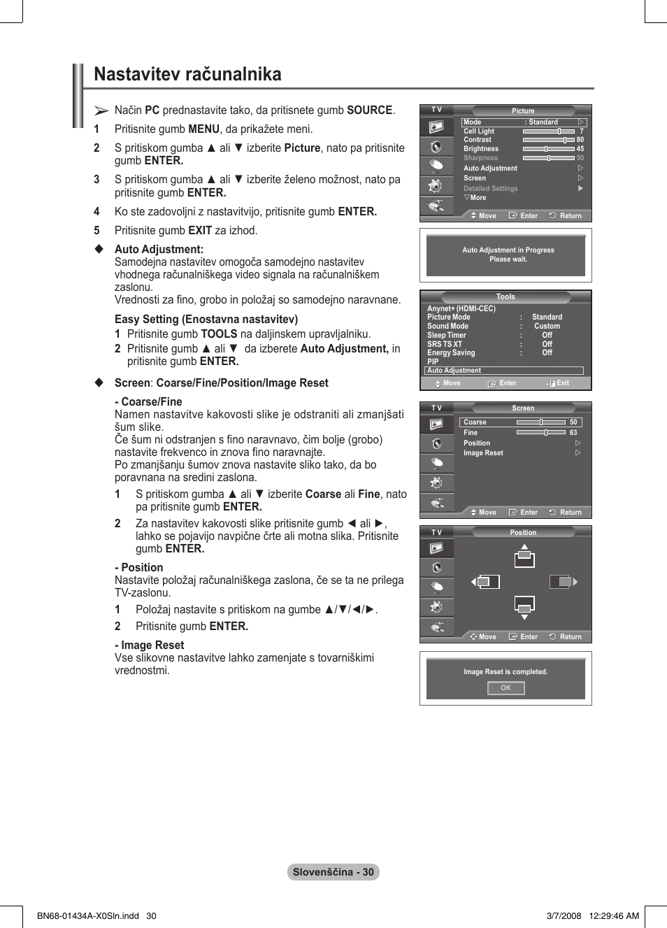 Nastavitev računalnika | Samsung PS50A551S3R User Manual | Page 580 / 601