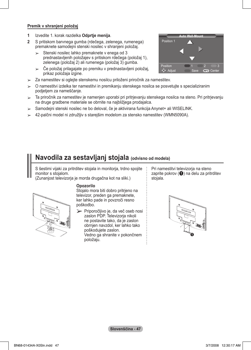 Navodila za sestavljanj stojala | Samsung PS50A551S3R User Manual | Page 597 / 601