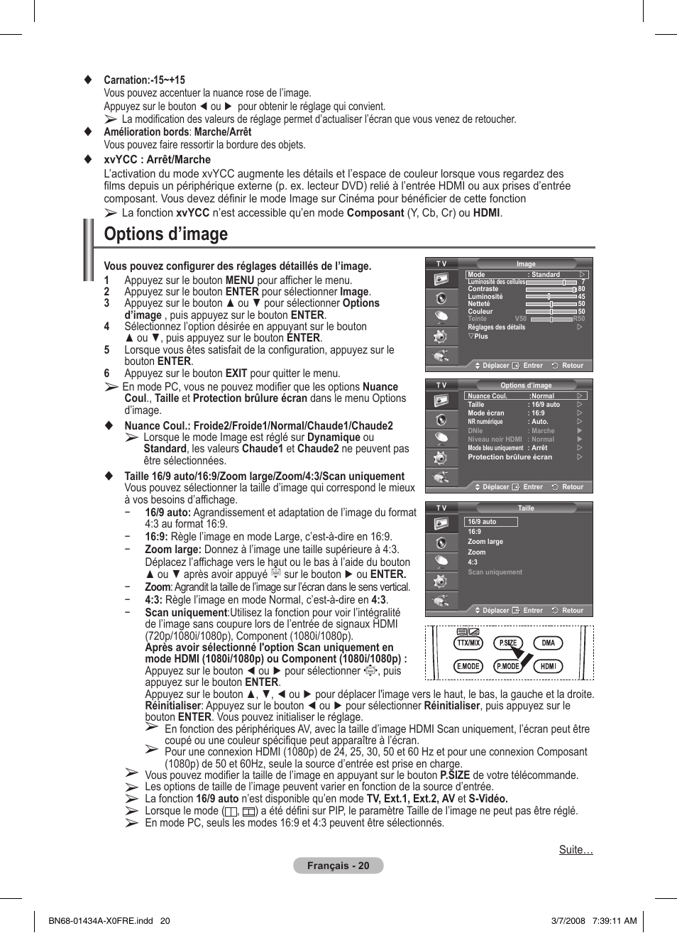 Options d’image | Samsung PS50A551S3R User Manual | Page 70 / 601