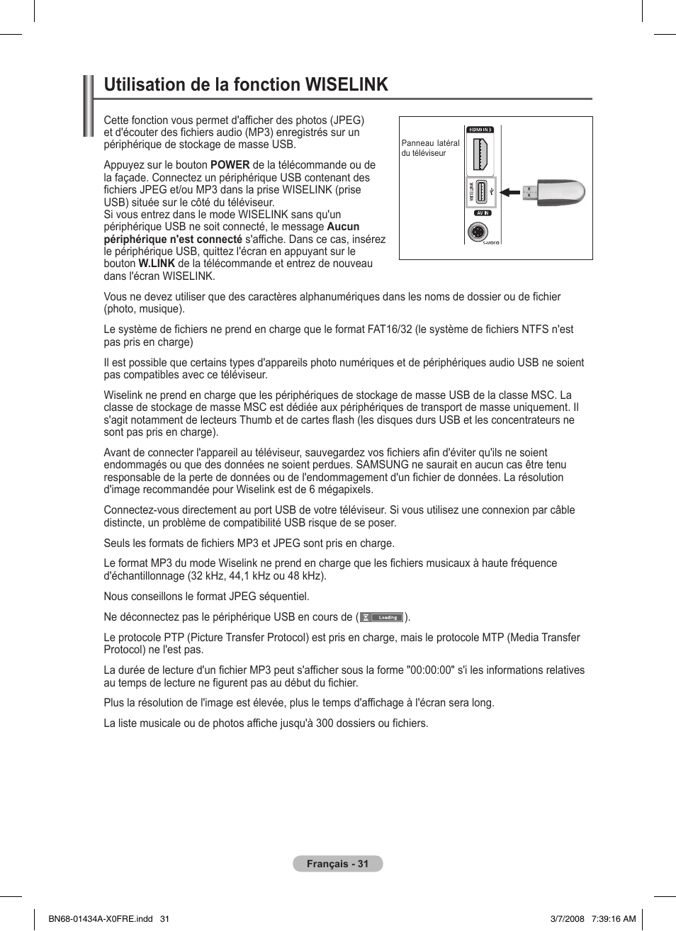 Utilisation de la fonction wiselink | Samsung PS50A551S3R User Manual | Page 81 / 601