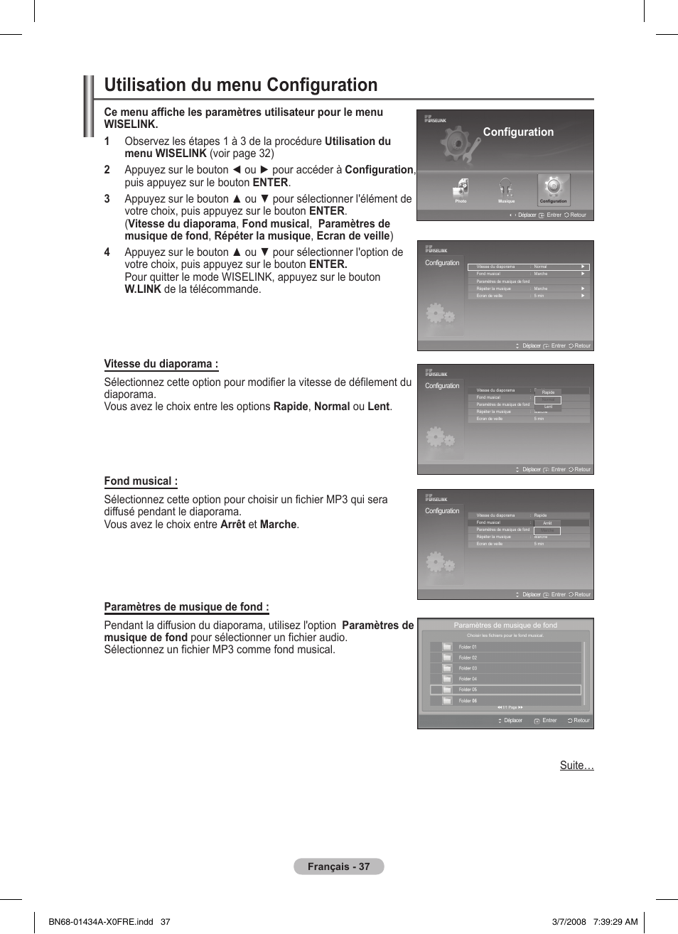 Utilisation du menu configuration, Configuration, Français - 37 | Samsung PS50A551S3R User Manual | Page 87 / 601