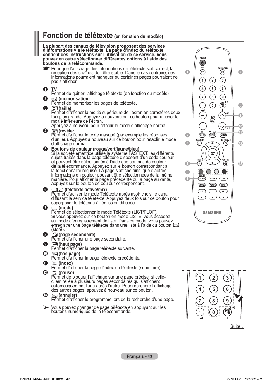 Fonction de télétexte | Samsung PS50A551S3R User Manual | Page 93 / 601