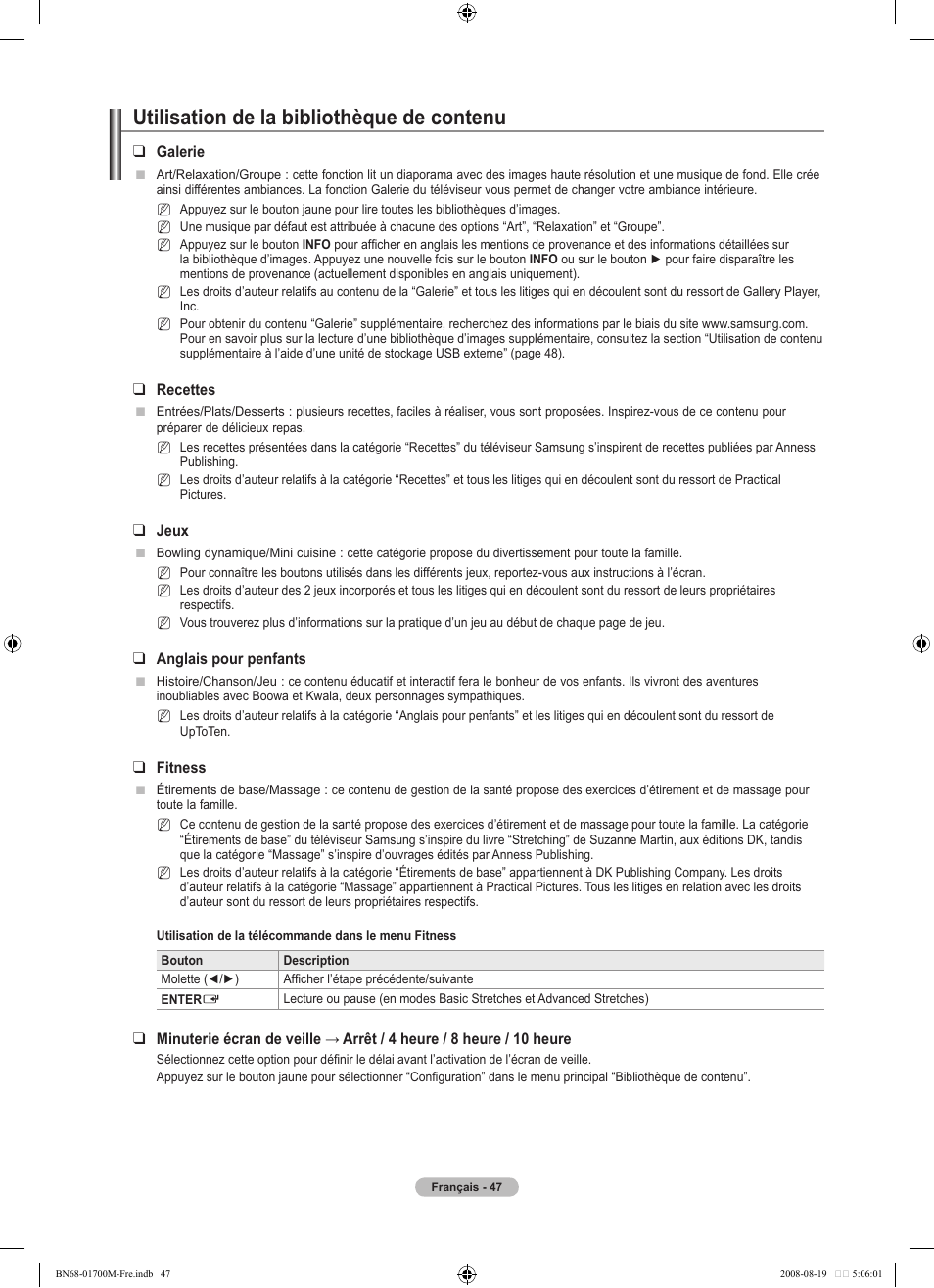 Utilisation de la bibliothèque de contenu | Samsung LE46A756R1M User Manual | Page 109 / 422