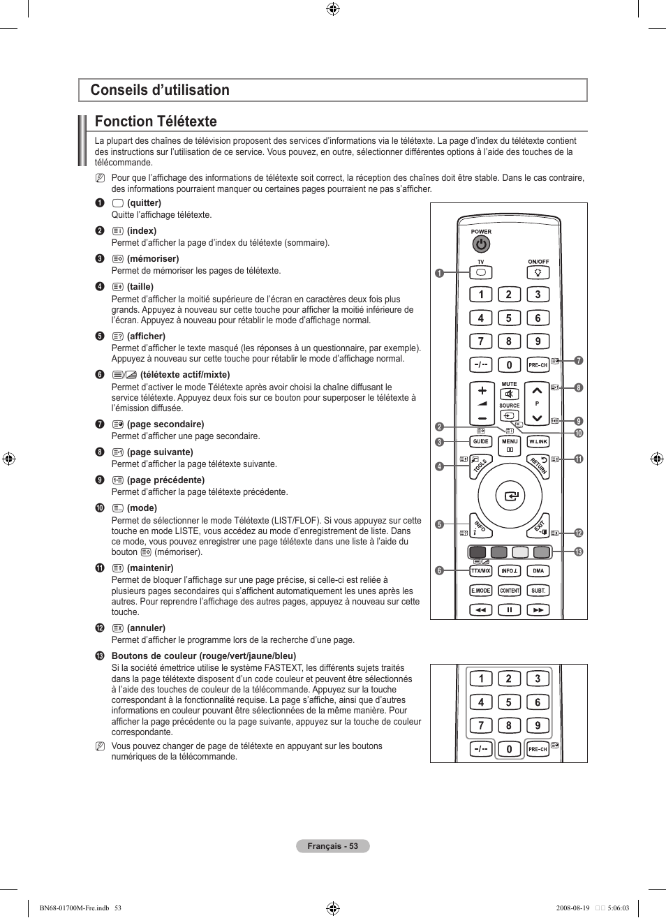 Conseils d’utilisation fonction télétexte | Samsung LE46A756R1M User Manual | Page 115 / 422