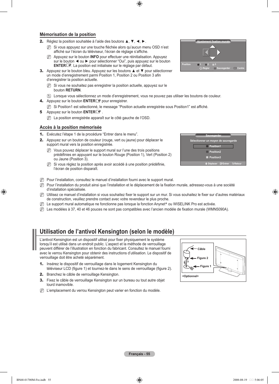 Mémorisation de la position, Accès à la position mémorisée | Samsung LE46A756R1M User Manual | Page 117 / 422