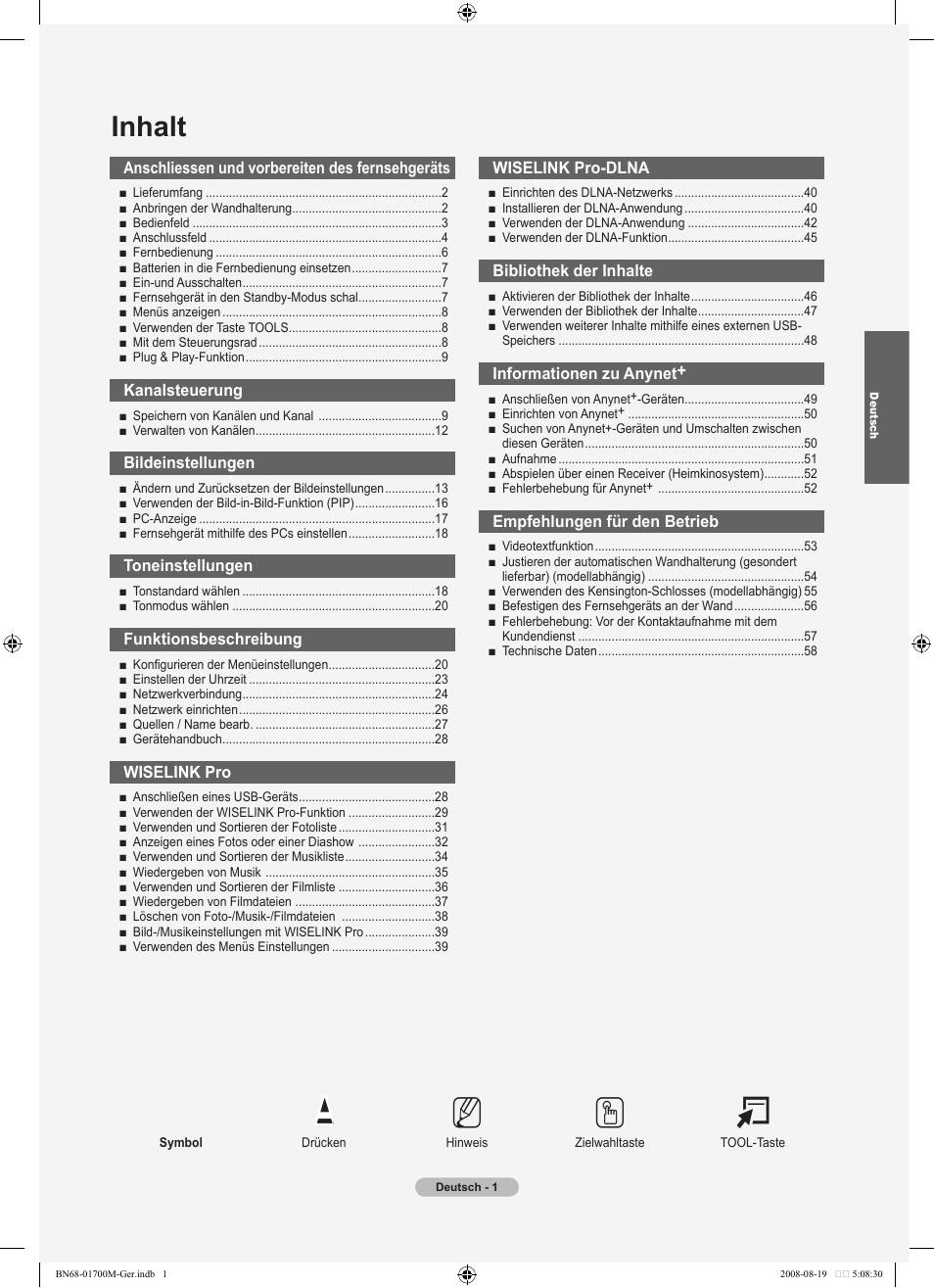 No t, Inhalt | Samsung LE46A756R1M User Manual | Page 123 / 422