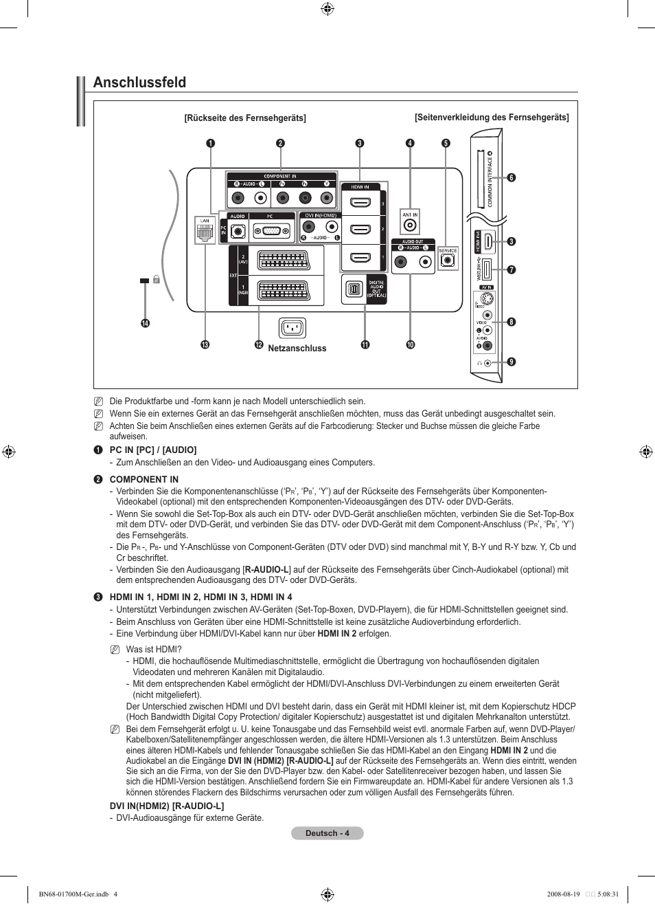 Anschlussfeld | Samsung LE46A756R1M User Manual | Page 126 / 422