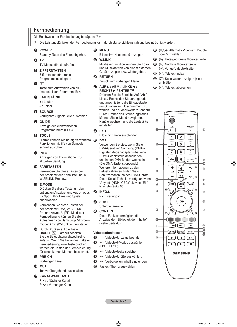 Fernbedienung | Samsung LE46A756R1M User Manual | Page 128 / 422