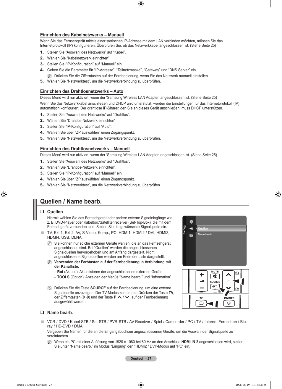 Quellen / name bearb | Samsung LE46A756R1M User Manual | Page 149 / 422