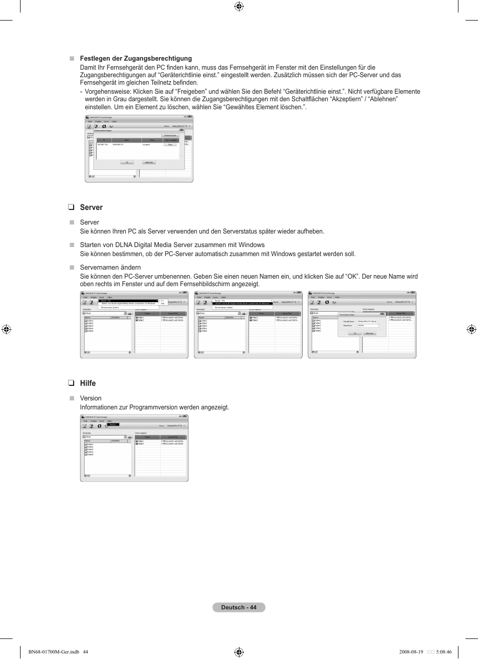 Server, Hilfe | Samsung LE46A756R1M User Manual | Page 166 / 422