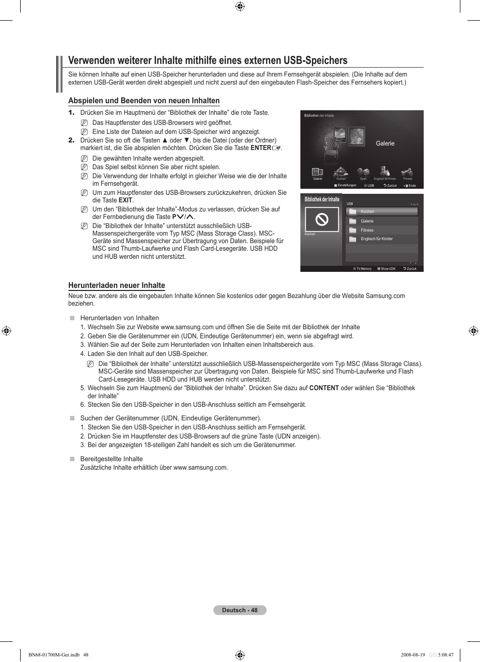 Abspielen und beenden von neuen inhalten, Herunterladen neuer inhalte | Samsung LE46A756R1M User Manual | Page 170 / 422
