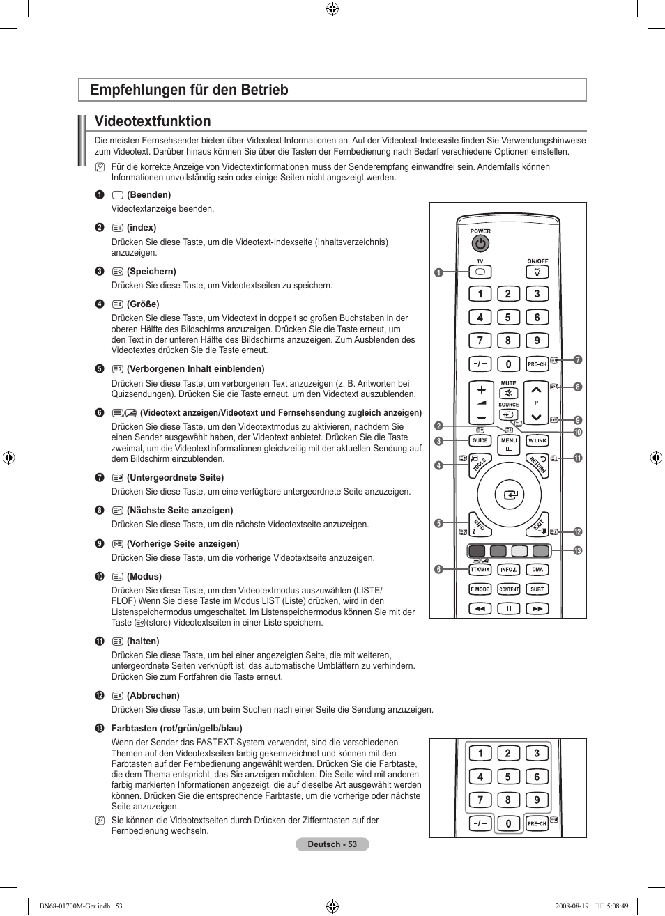 Empfehlungen für den betrieb videotextfunktion | Samsung LE46A756R1M User Manual | Page 175 / 422