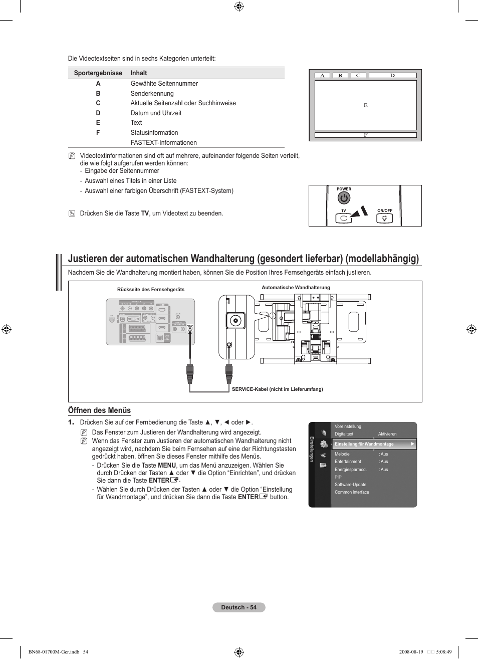 Öffnen des menüs | Samsung LE46A756R1M User Manual | Page 176 / 422