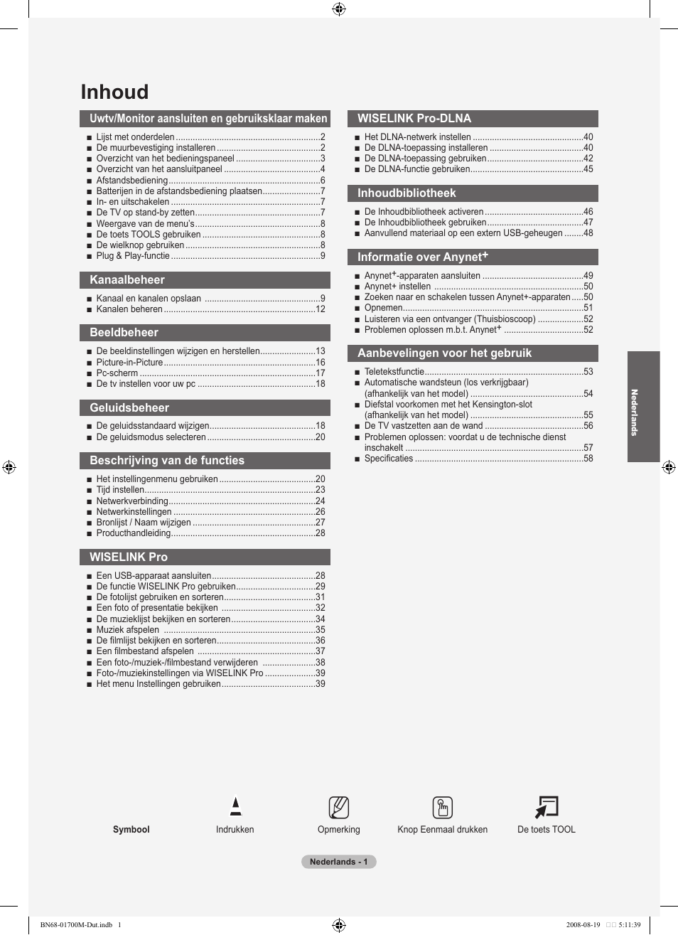 No t, Inhoud | Samsung LE46A756R1M User Manual | Page 183 / 422