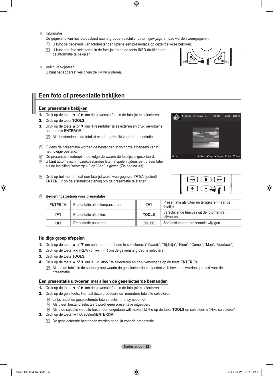 Een foto of presentatie bekijken, Een presentatie bekijken, Huidige groep afspelen | Samsung LE46A756R1M User Manual | Page 214 / 422